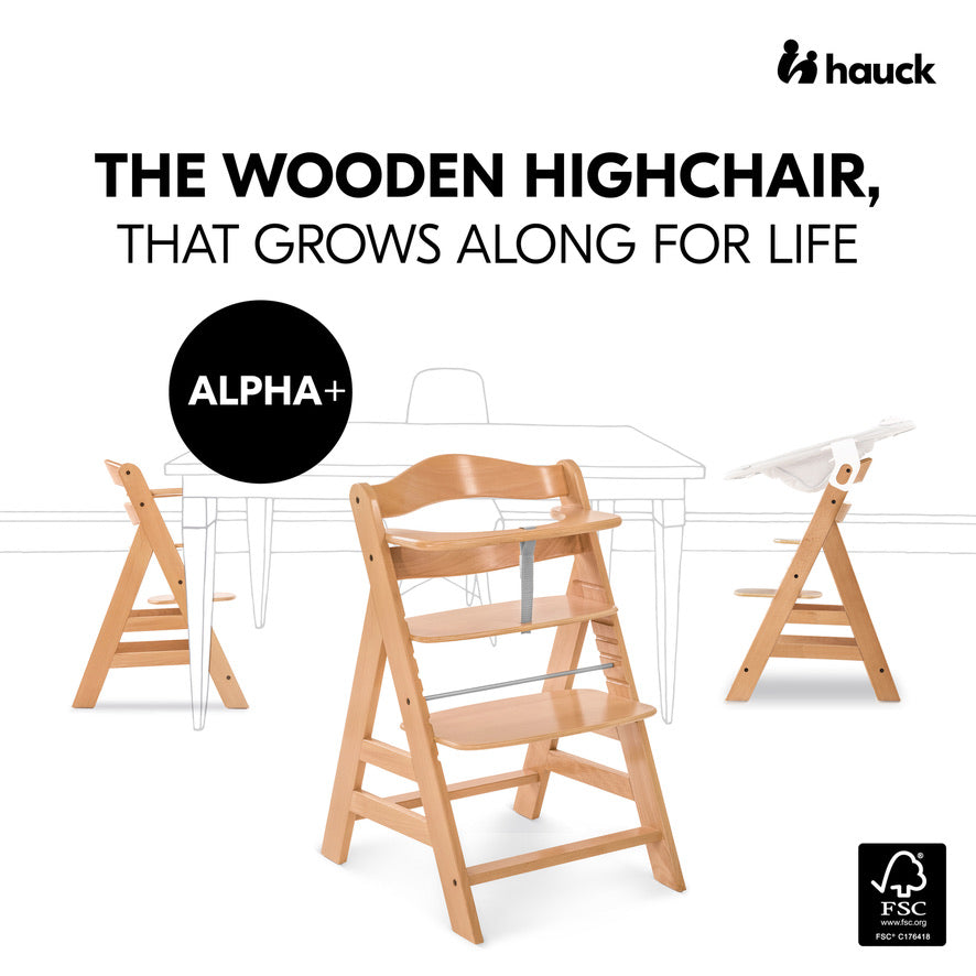 Hauck Alpha + Wooden Highchair - Natural PRE ORDER