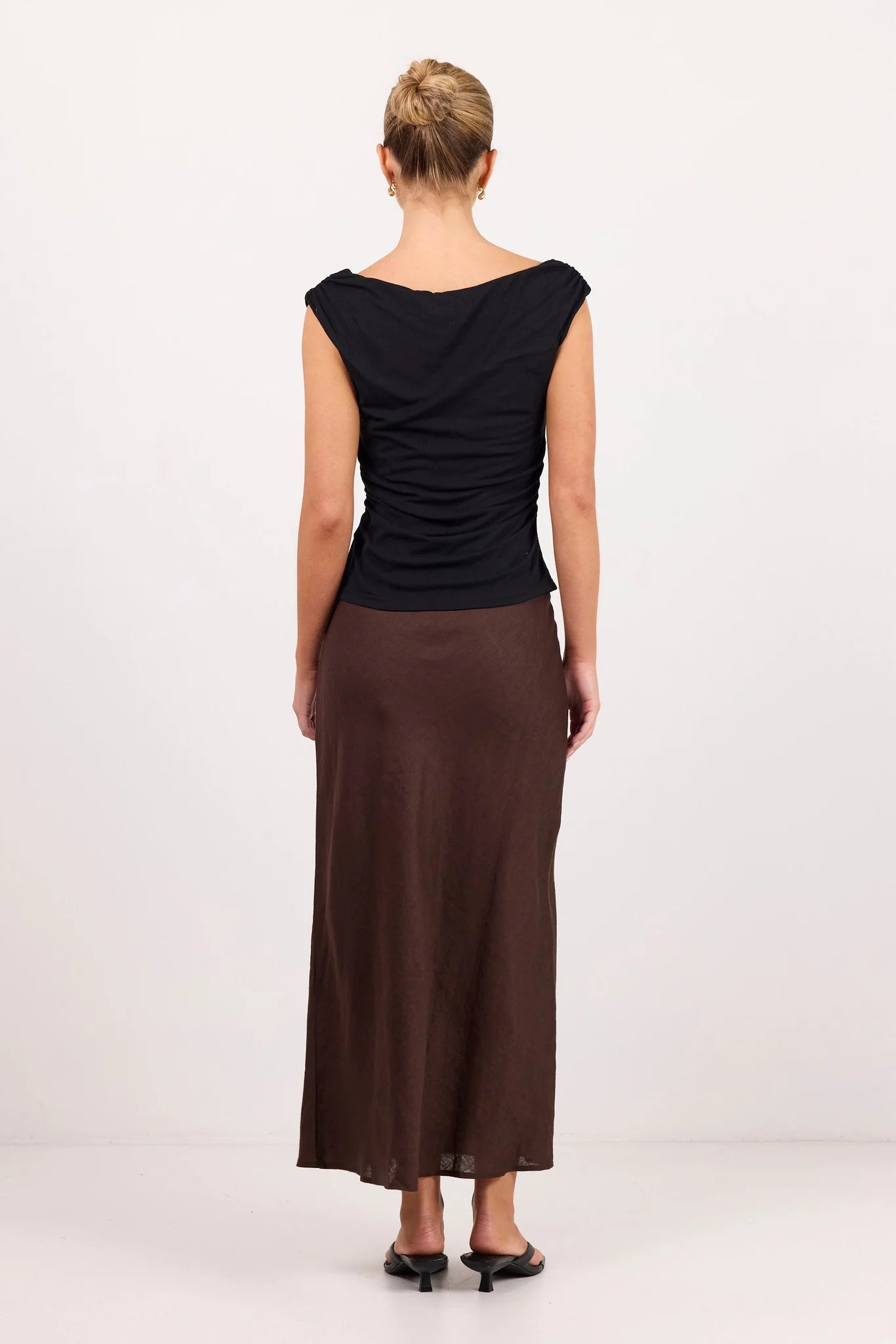 Bliss Dark Chocolate Linen Bias Midi Skirt