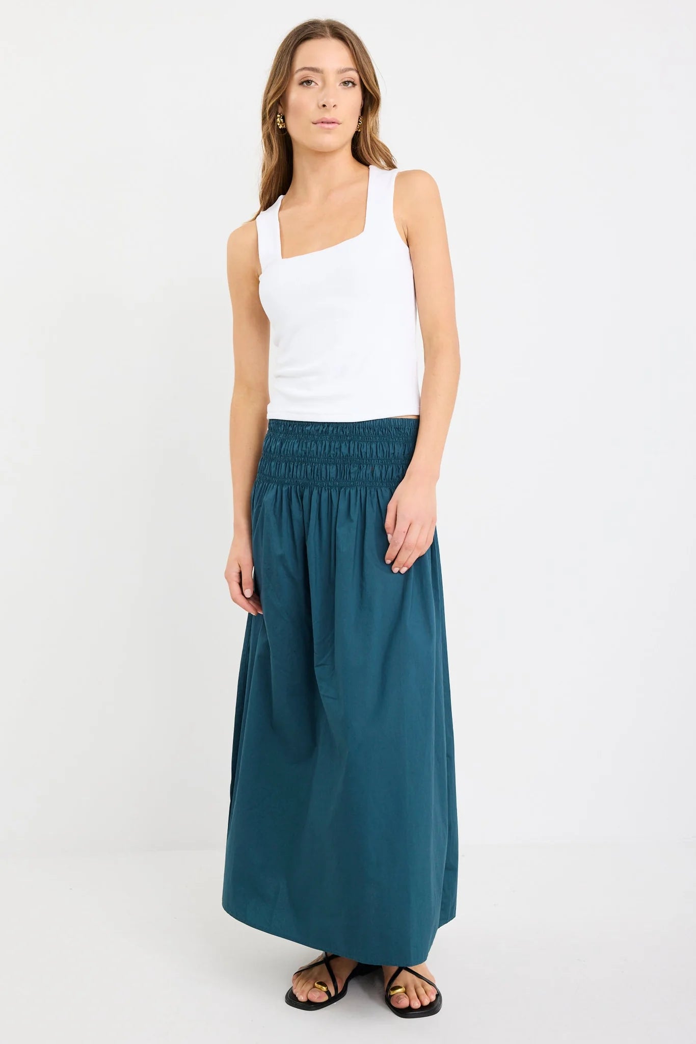 Entourage Petrol Cotton Shirred Waist Maxi Skirt - Petrol