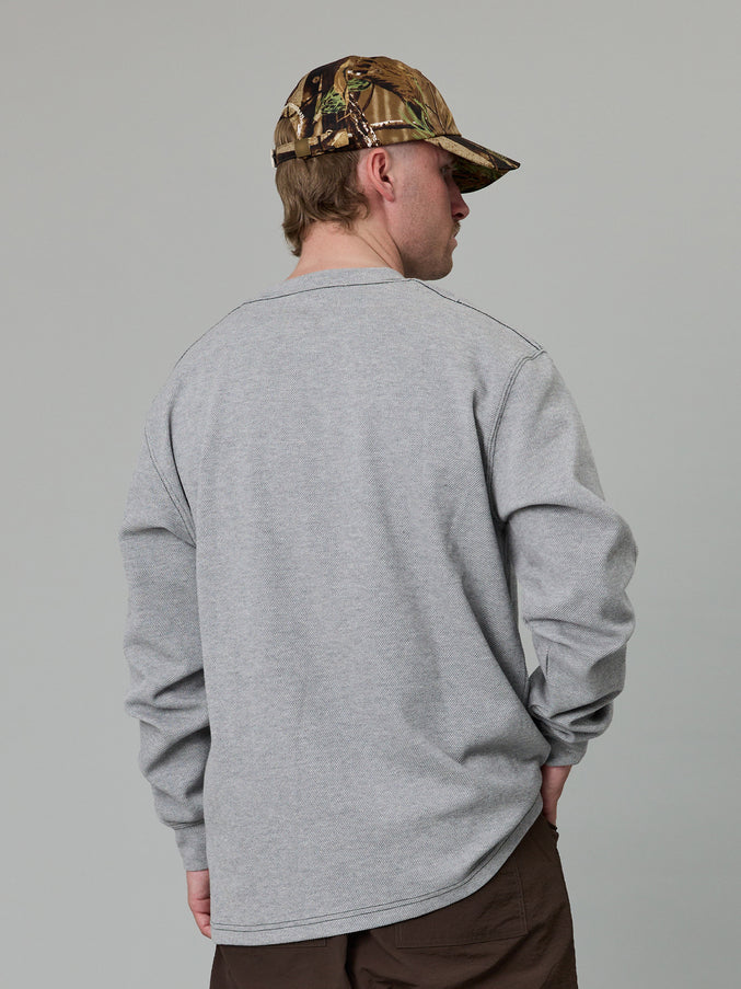 STAMP PIQUE LS TEE - GREY MARLE