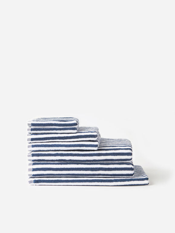 Wide Stripe Cotton Bath Towel Range Navy/White