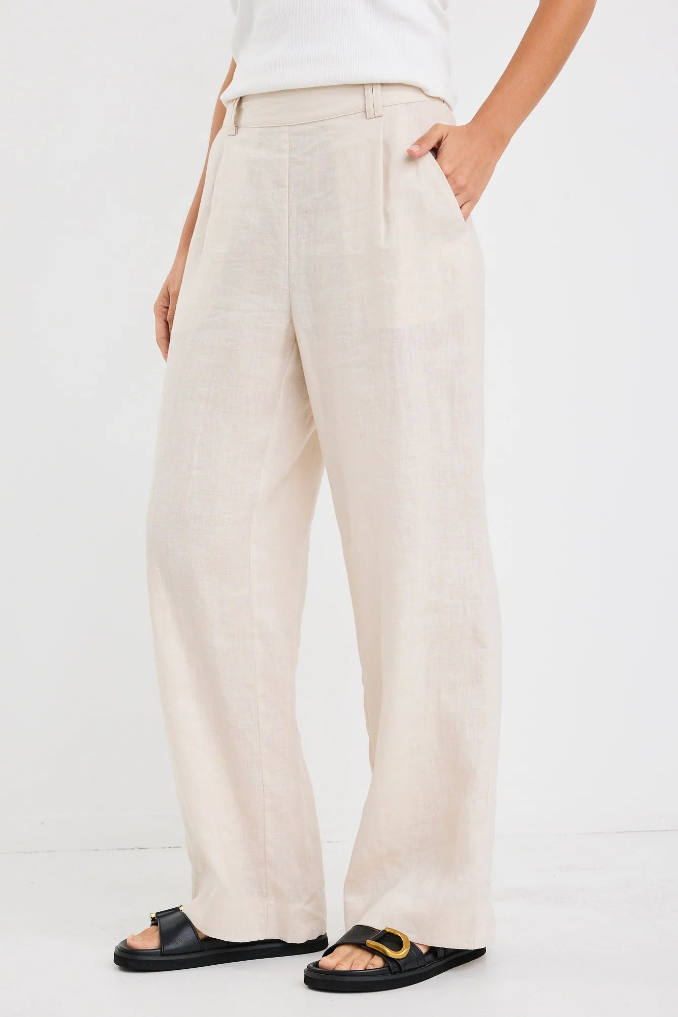 Bestow Pumice Linen Elastic Back Wide Leg Pants