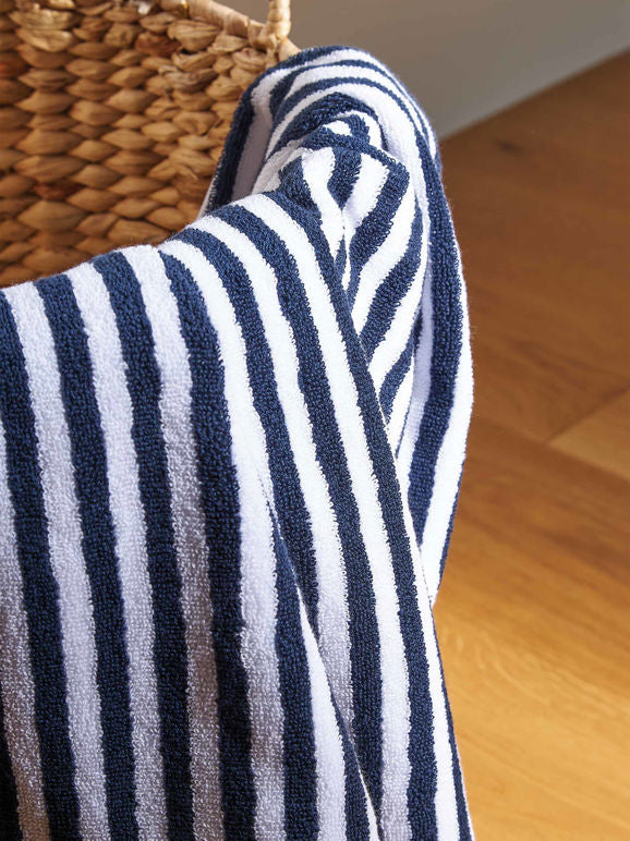 Wide Stripe Cotton Bath Towel Range Navy/White