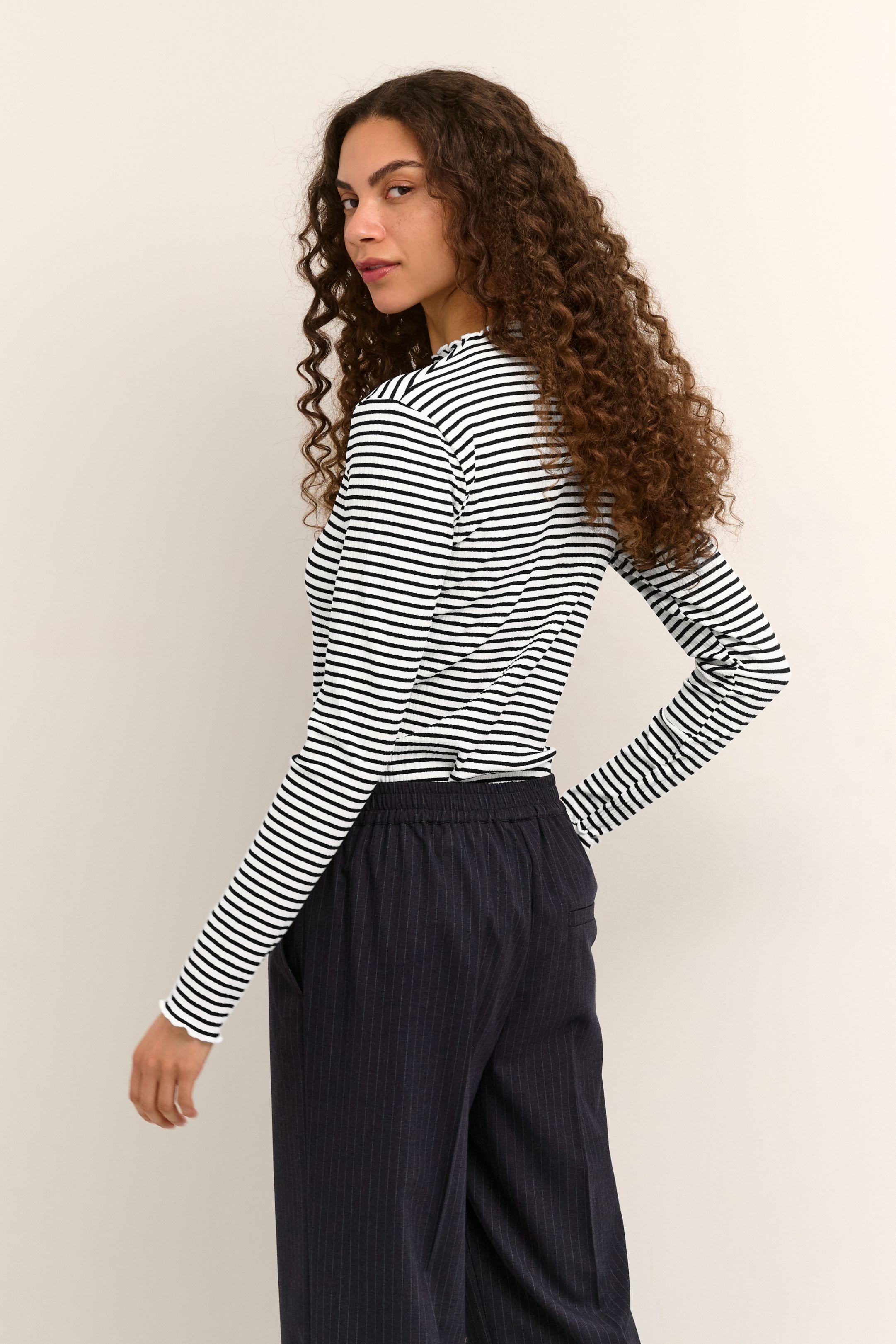 Candace long sleeve - Egret/Meteorite stripe