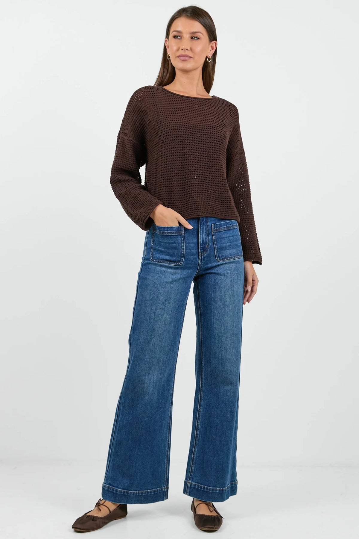 Dawn Dark Chocolate Crochet Knit Jumper