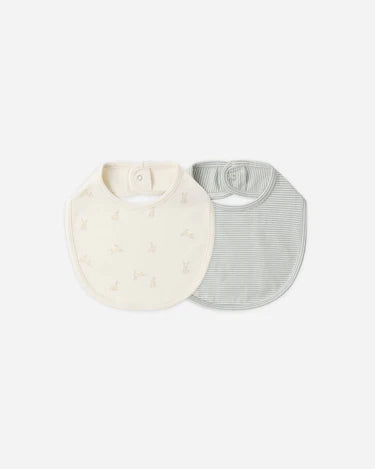 Jersey Snap Bib Pack Bunnies, Sage Microstripe