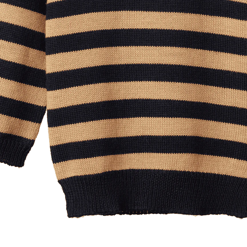 Merino knit pullover - Navy/Caramel stripe