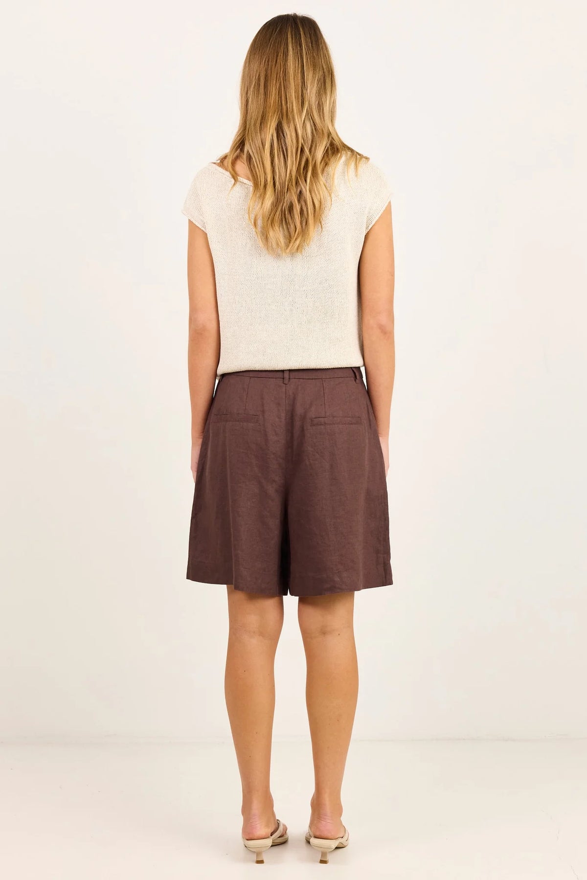 Literal Dark Chocolate Linen Pleat Front Shorts
