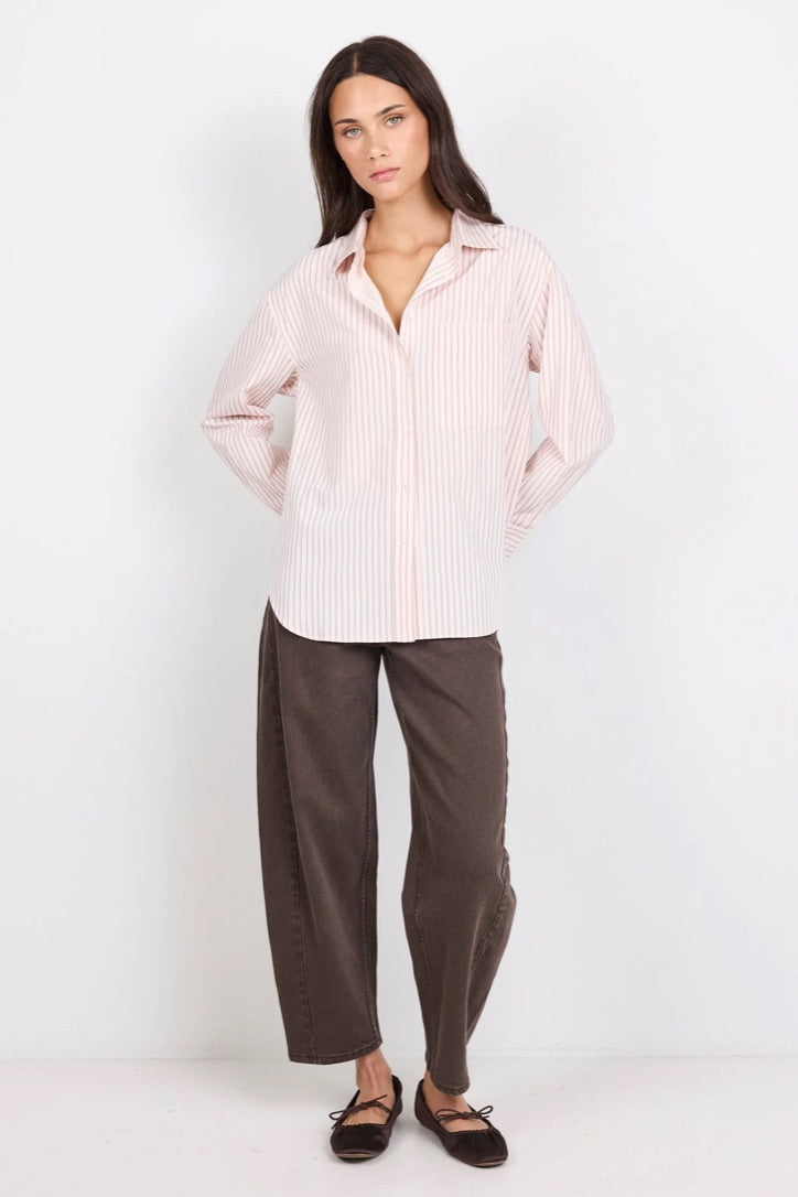 You Got This Blush Double Pinstripe Oversized Boyfriend Shirt