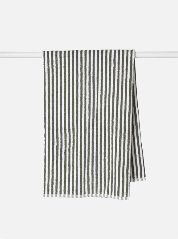 Wide Stripe Cotton Bath Towel Range - Olive/White