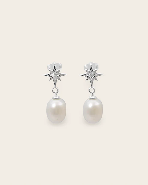 Starkeeper Southern Star Pearl Drop Earrings - Silver