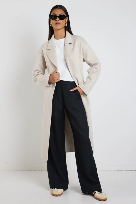 Geneva Snow Marle Wool Blend Belted Coat