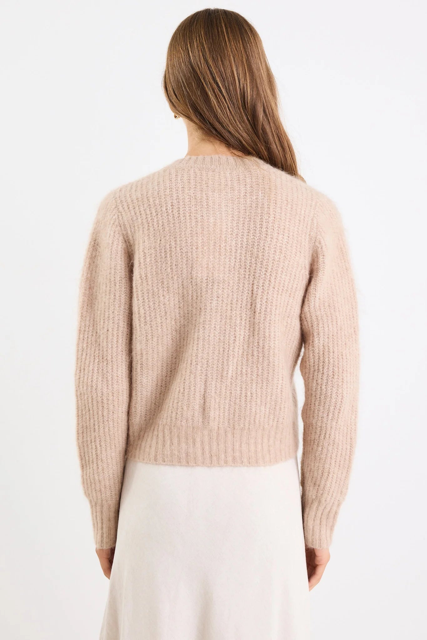 Highlight Biscuit Mohair Blend Crewneck Cardigan