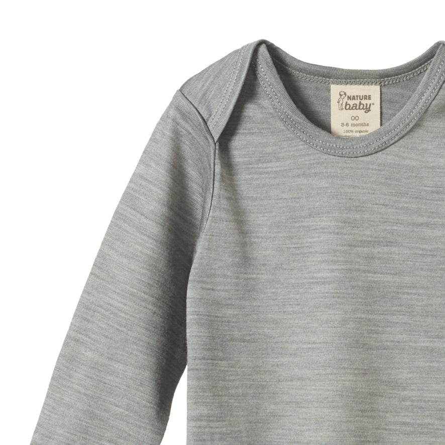 Merino long sleeve bodysuit - Grey marl
