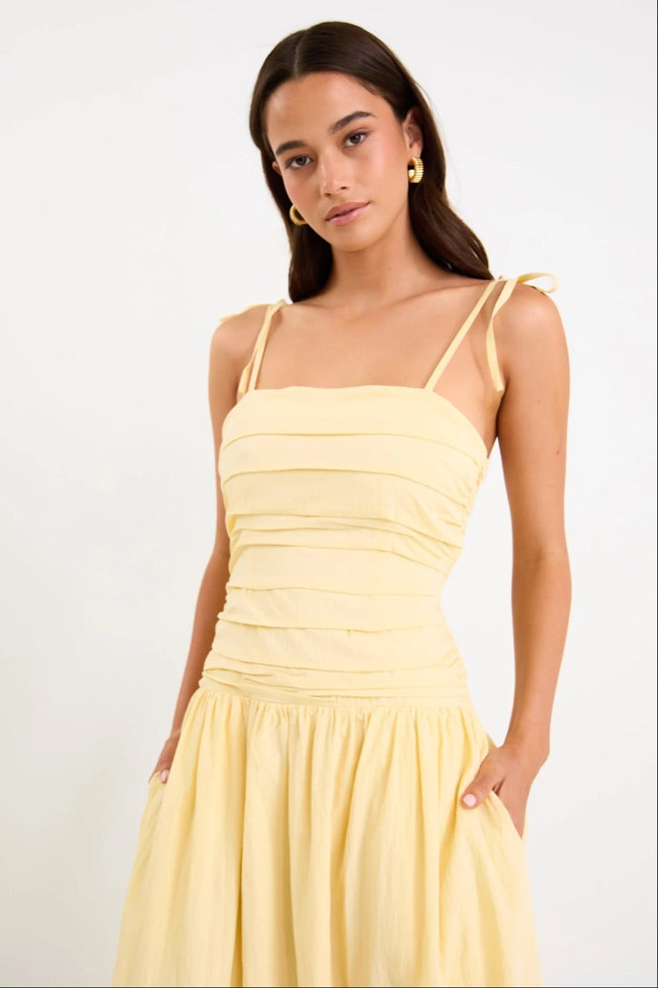 Pisa Butter Tie Straps Pleated Bodice Maxi Dress