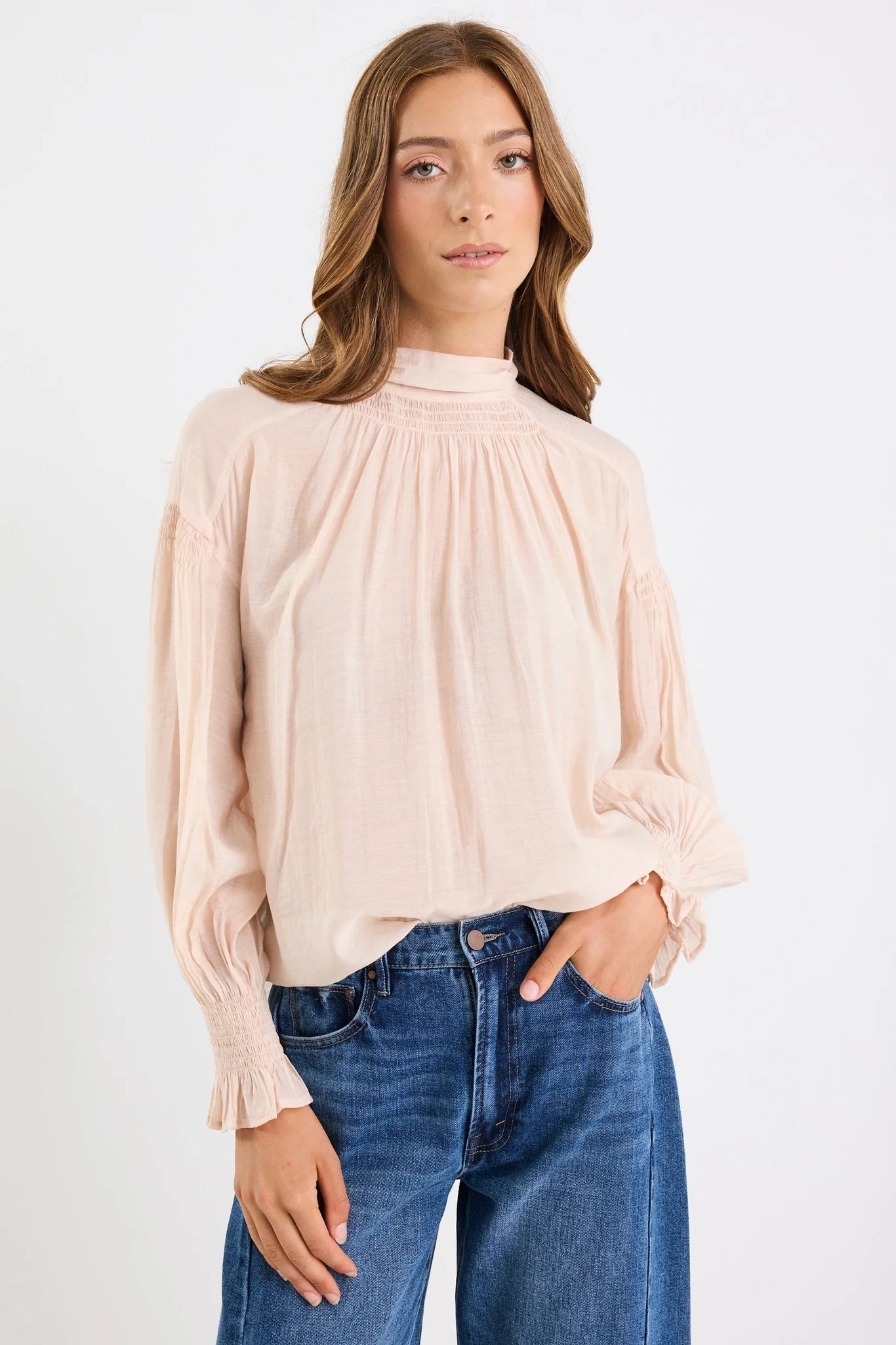 Adapt Vanilla Shirred LS Top