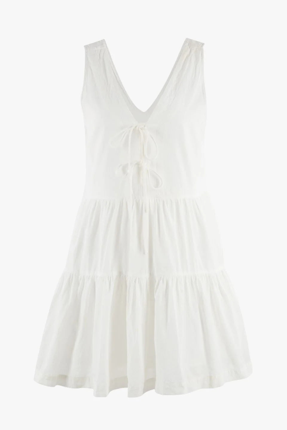 Pivot White Cotton Sleeveless Tiered Mini Dress