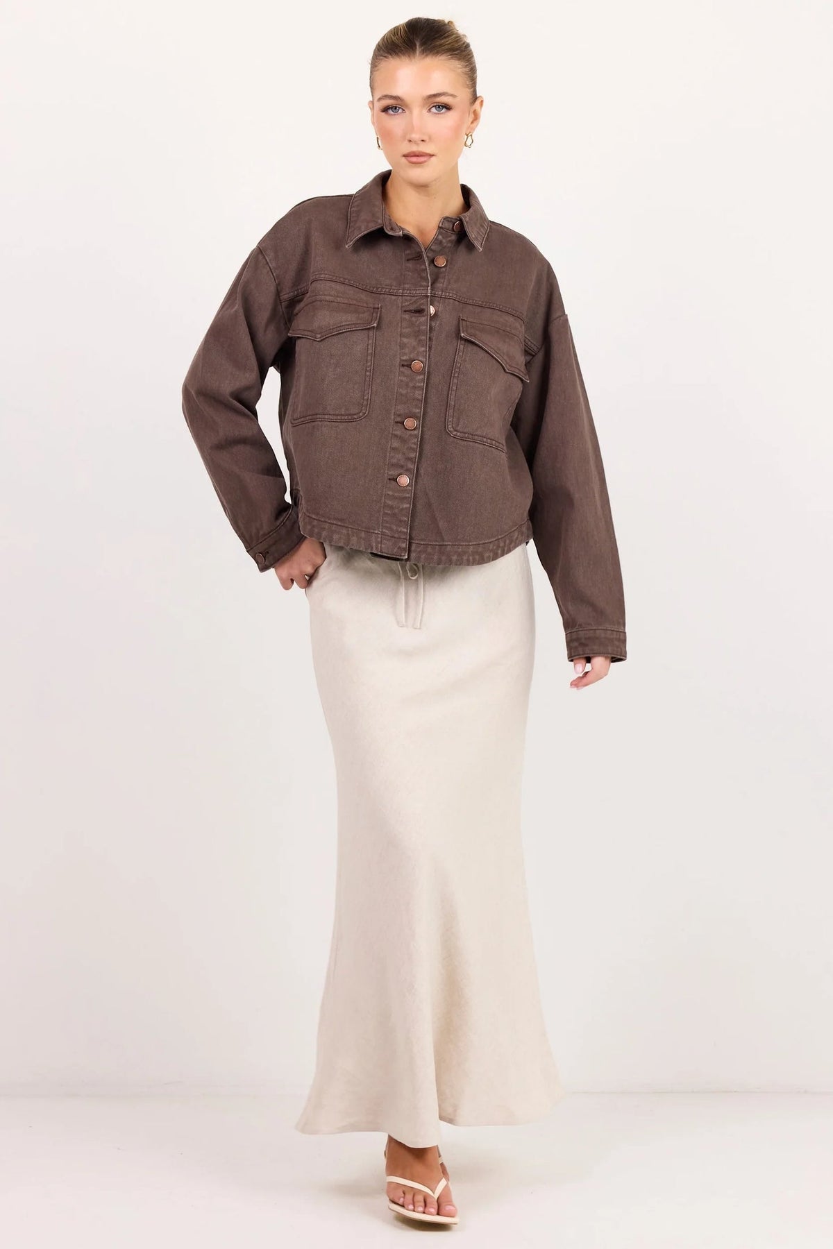 Echo Mocha patch pocket denim jacket