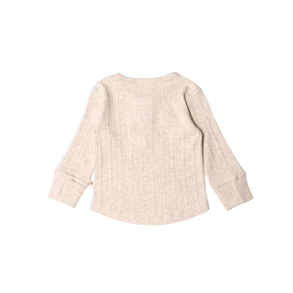Woolbabe Merino/Organic Cotton Long Sleeve Henley Top - Natural Marl
