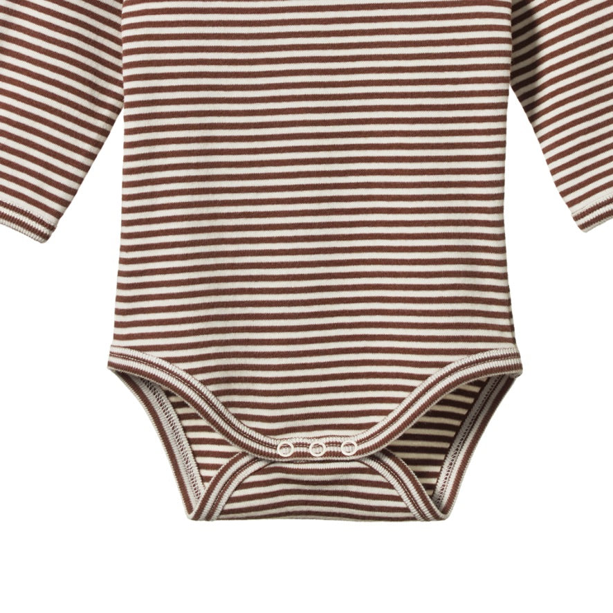 Cotton long sleeve bodysuit - Pinecone stripe