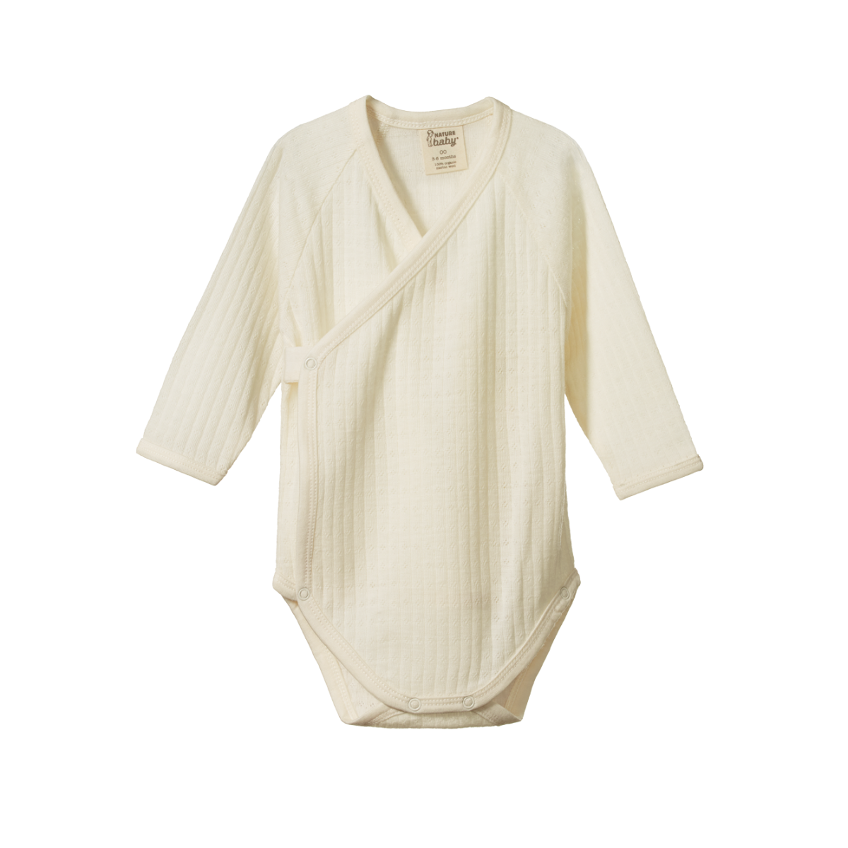 Merino pointelle long sleeve kimono bodysuit - Natural