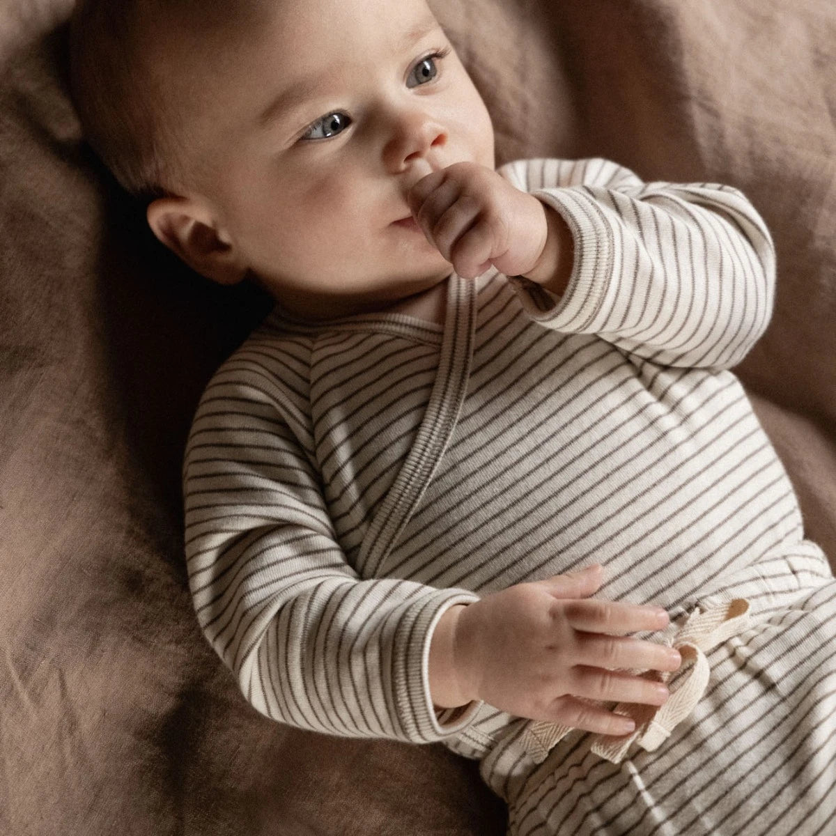 Kimono Bodysuit - MUSHROOM PINSTRIPE