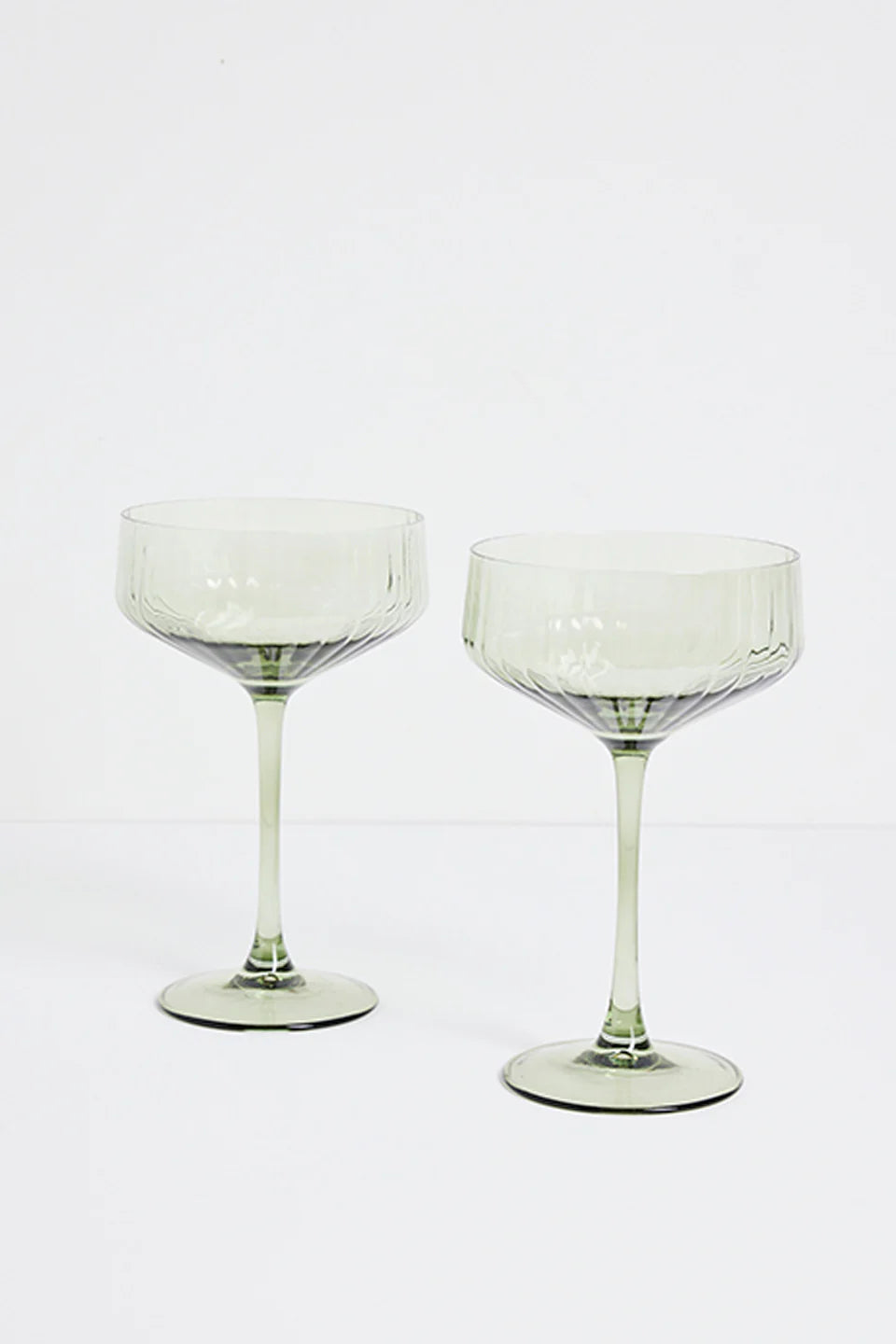 Olive Green Ribbed Set of 2 Coupe Cocktail Glasses