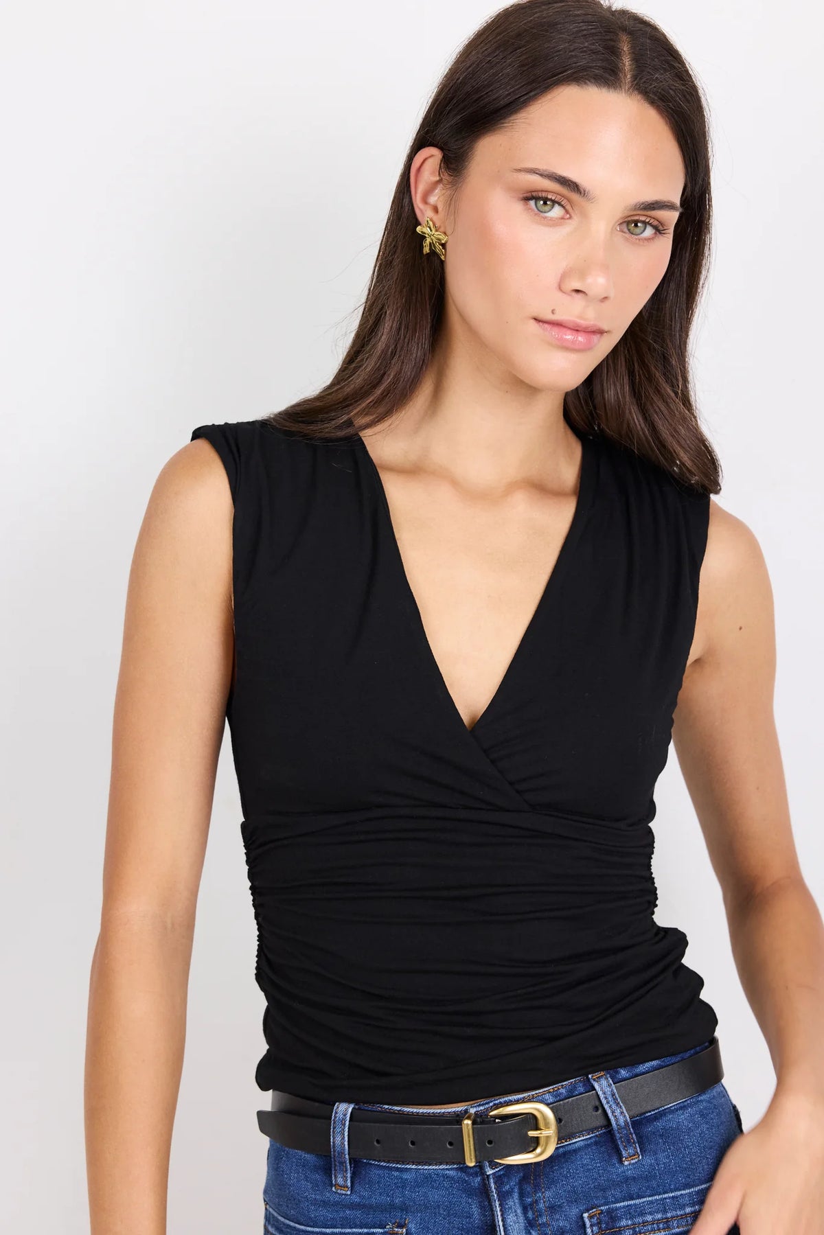 Connect Black Jersey Cross Front Top