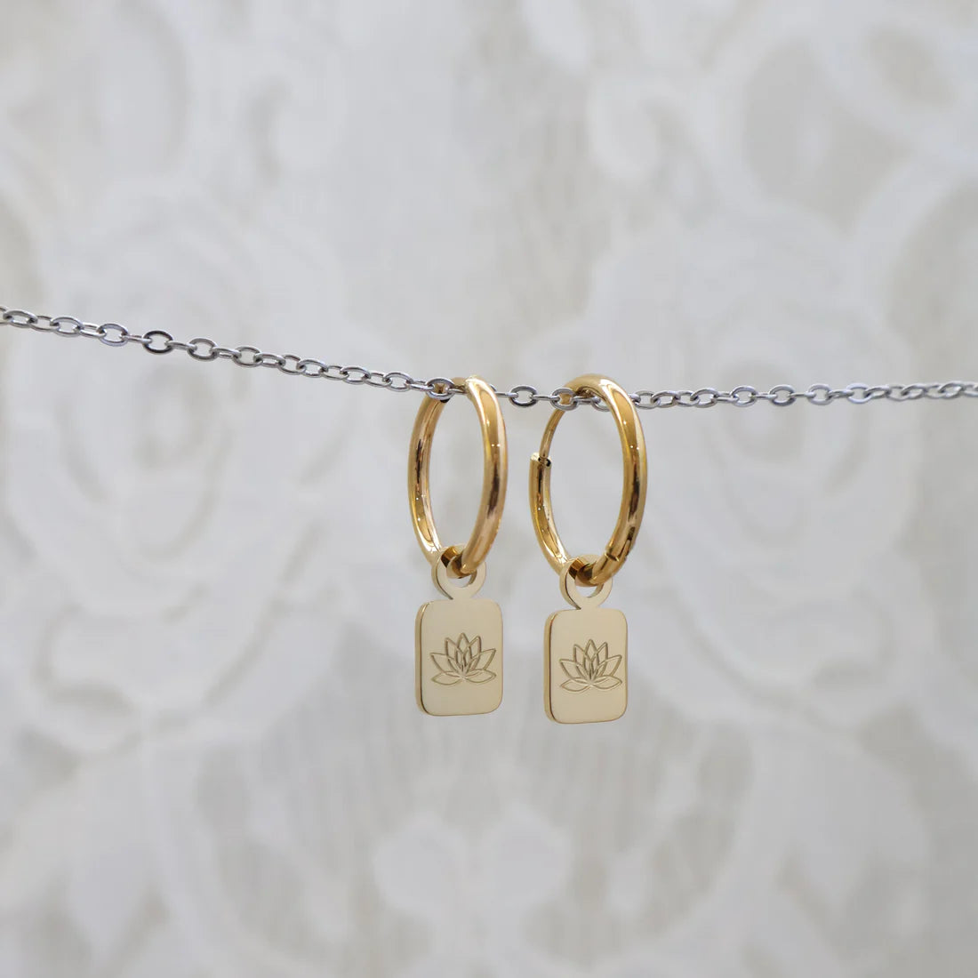 SQUARE LOTUS HOOP EARRINGS