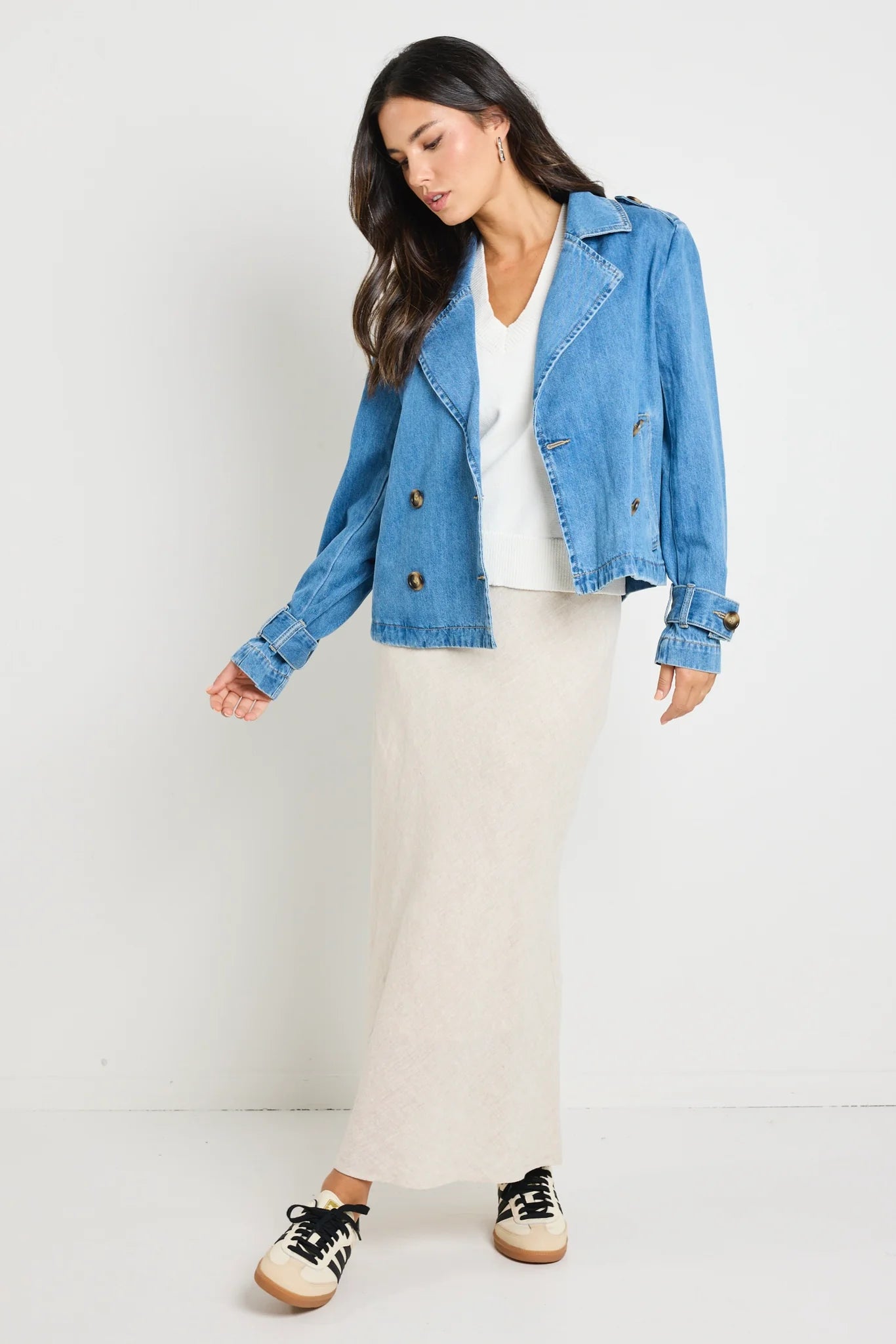 Heritage Storm Blue Cropped Denim Trench Jacket