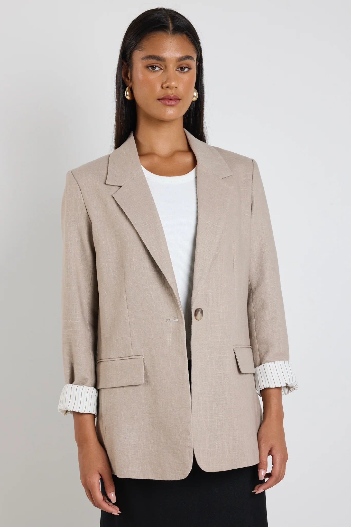 Dock Taupe Ramie Rolled Sleeve Blazer