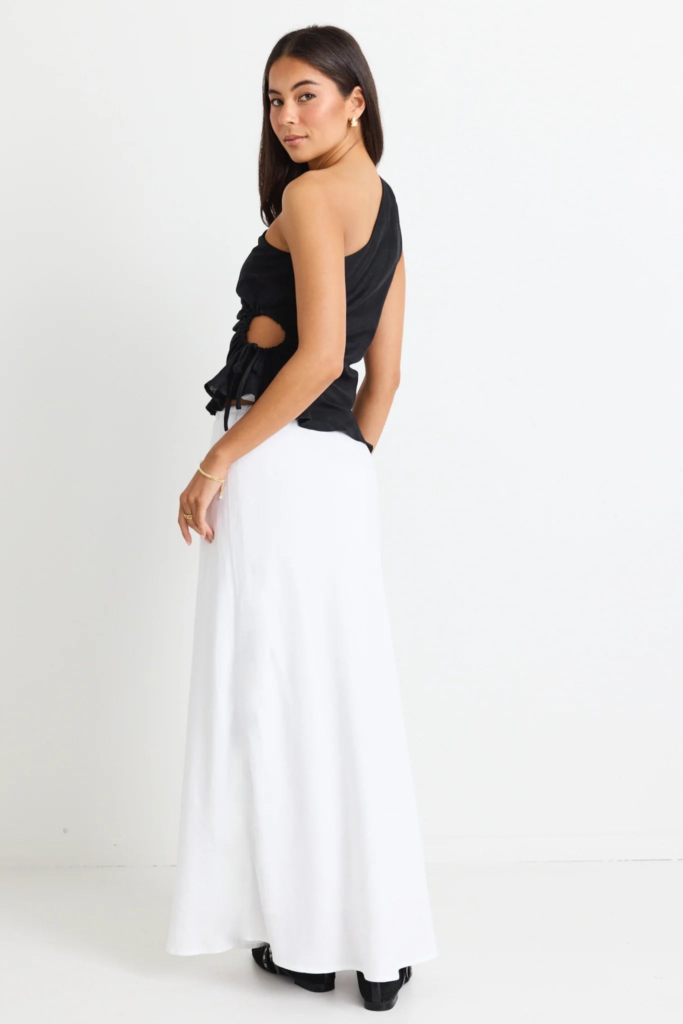 Summit White Tie Waist Bias Maxi Skirt