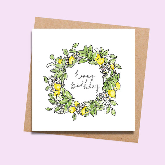 Happy Birthday Lemon Wreath - Card