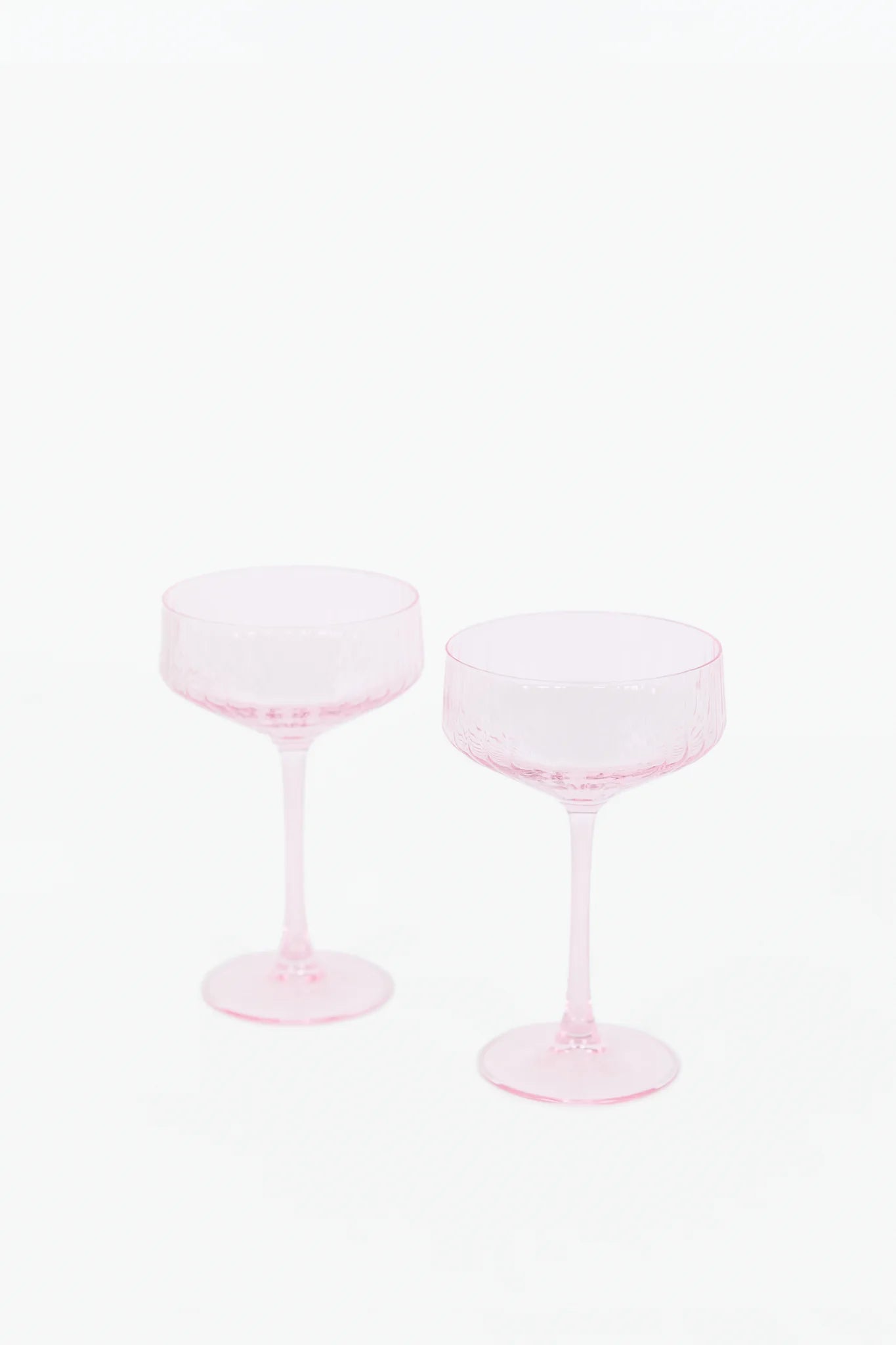 Pale Pink Ribbed Set 2 Coupe Cocktail Glasses