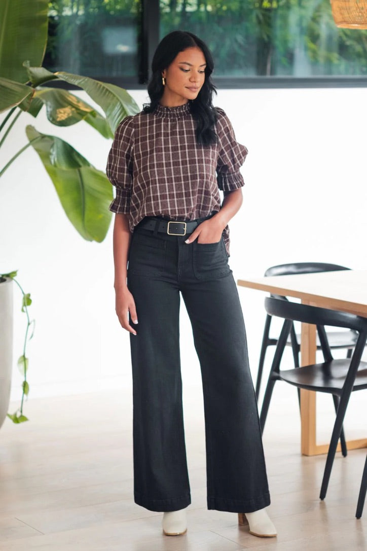 Zoey High Rise Wide Leg Pocket Jean - Black