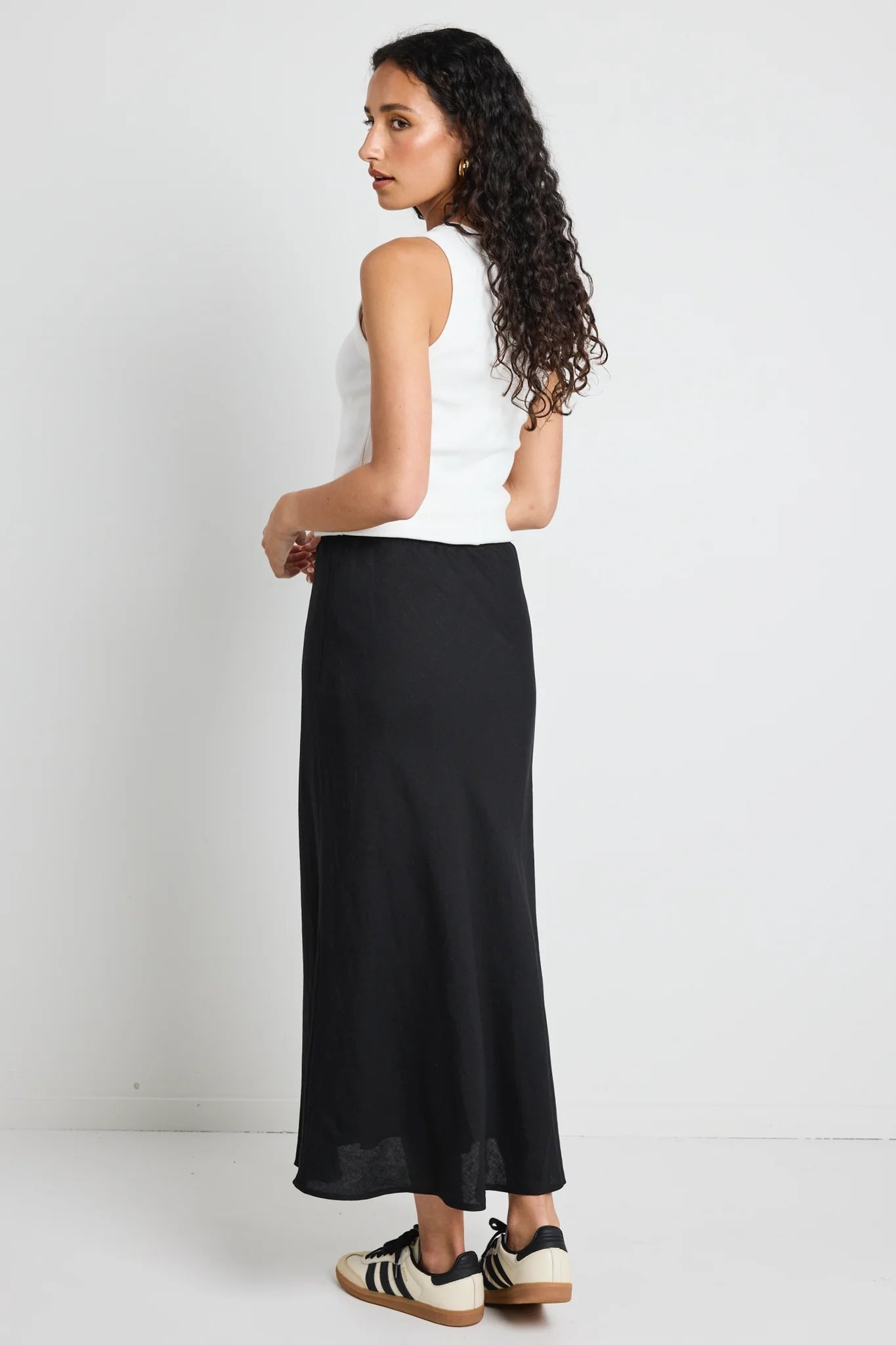 Summit Black Tie Waist Bias Maxi Skirt