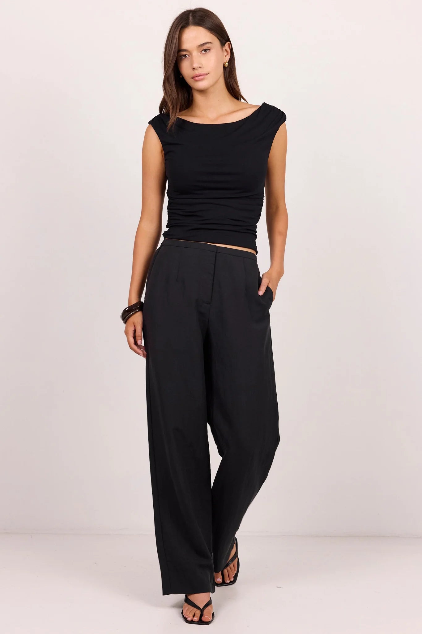 Charmed Soft Black Pleat Front Wide Leg Pants