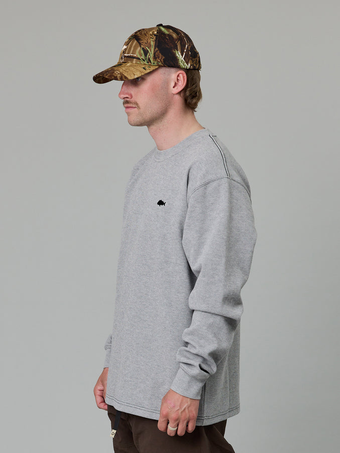 STAMP PIQUE LS TEE - GREY MARLE