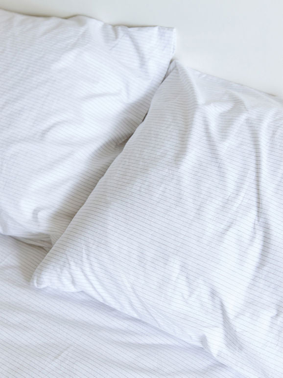 Pinstripe Organic Cotton Pillowcase Pair - White/Grey