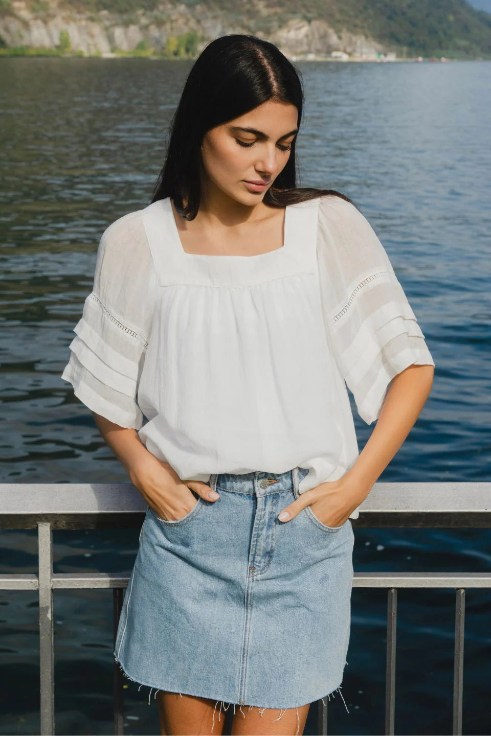 Cultured Ivory Square Neck Boxy Short Sleeved Top