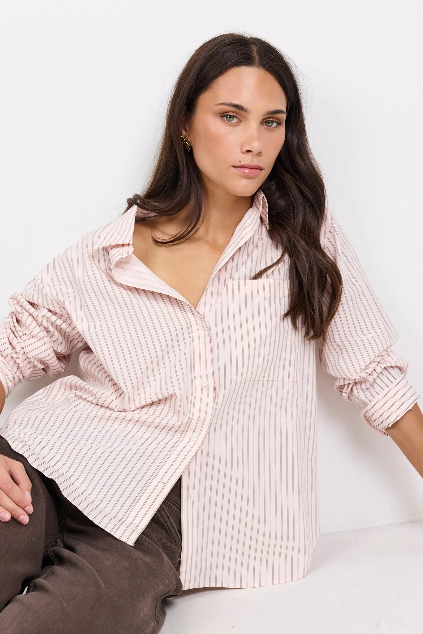 You Got This Blush Double Pinstripe Oversized Boyfriend Shirt