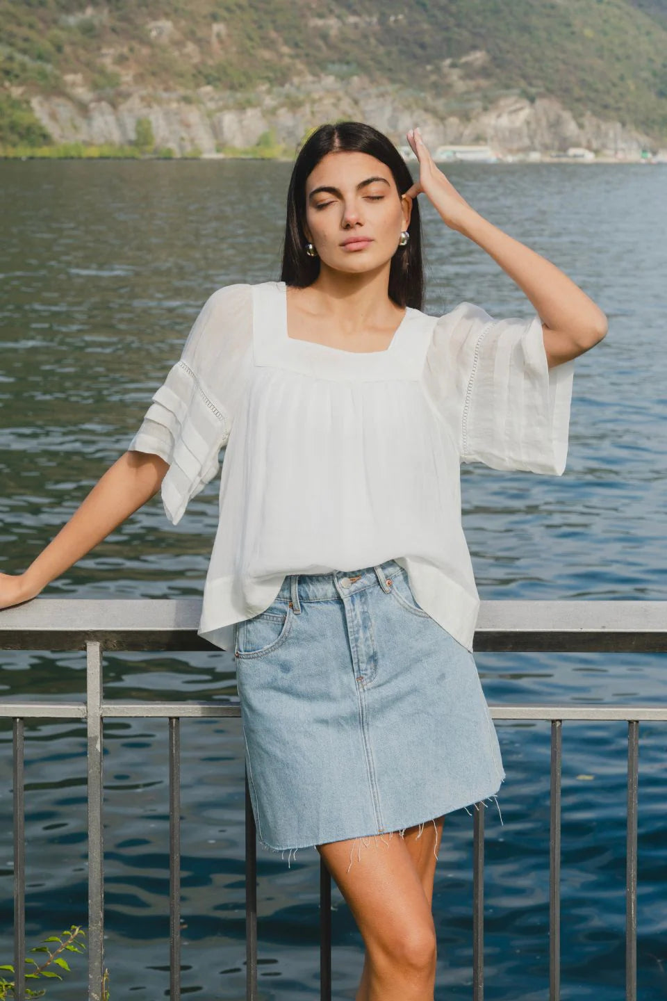 Cultured Ivory Square Neck Boxy Short Sleeved Top