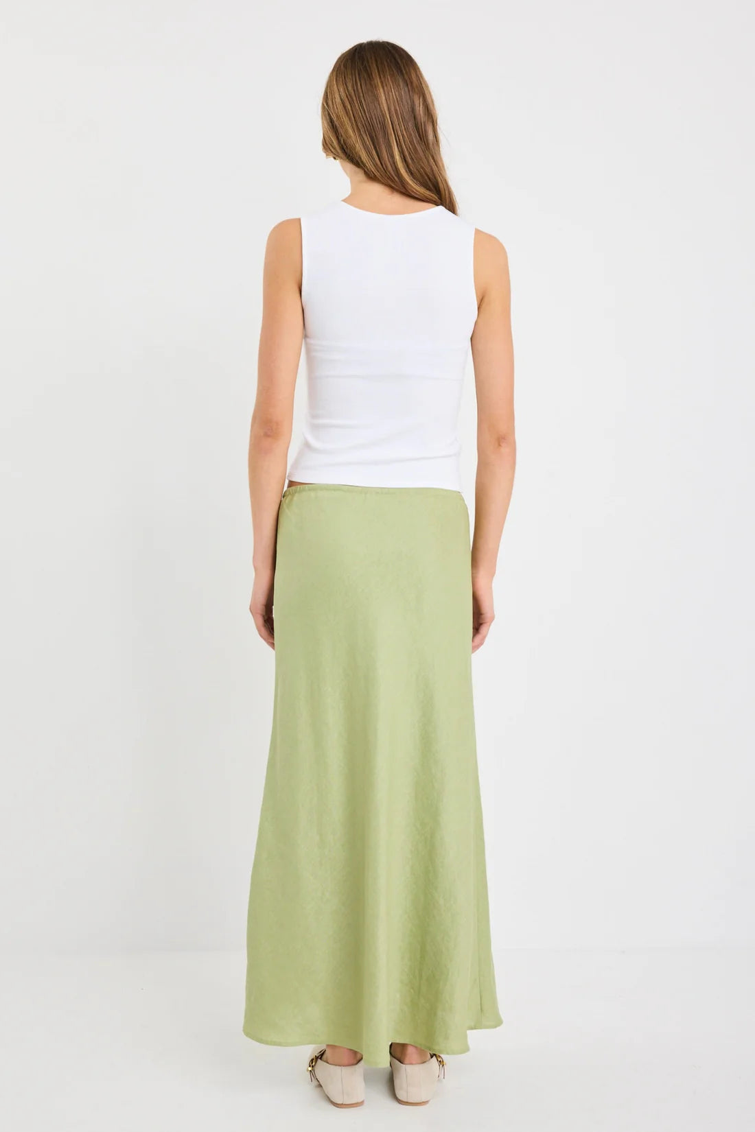 Summit Moss Tie Waist Bias Maxi Skirt