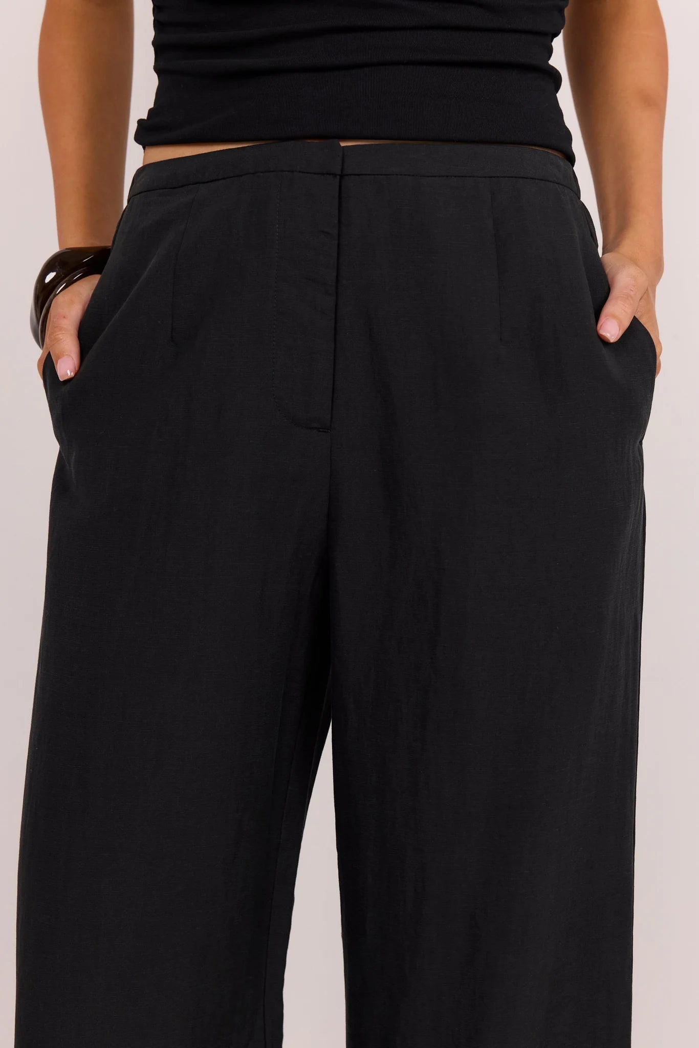 Charmed Soft Black Pleat Front Wide Leg Pants