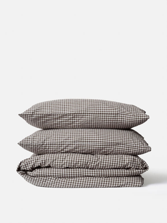 Gingham Organic Cotton Duvet Cover - Cocoa