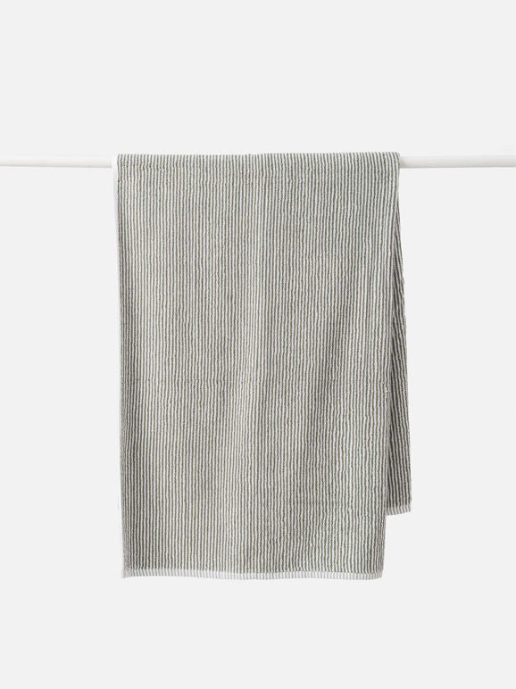 Stripe Cotton Bath Towel Range - Olive/White