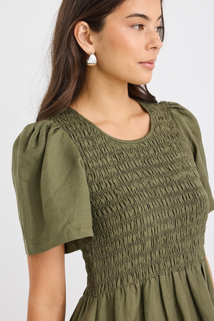 Wren Midi Dress - Khaki Linen