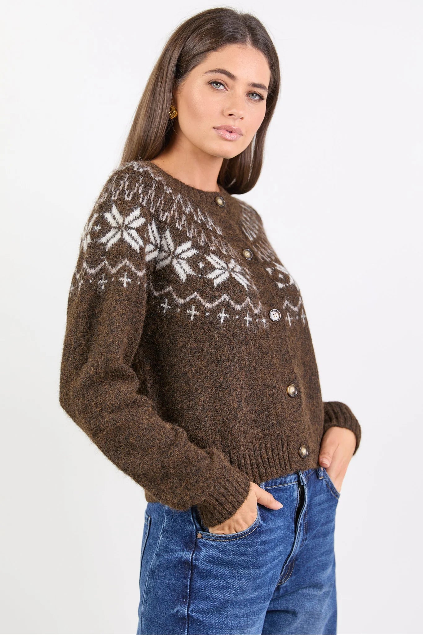 Shetland Chocolate Fairisle Detail Cardigan