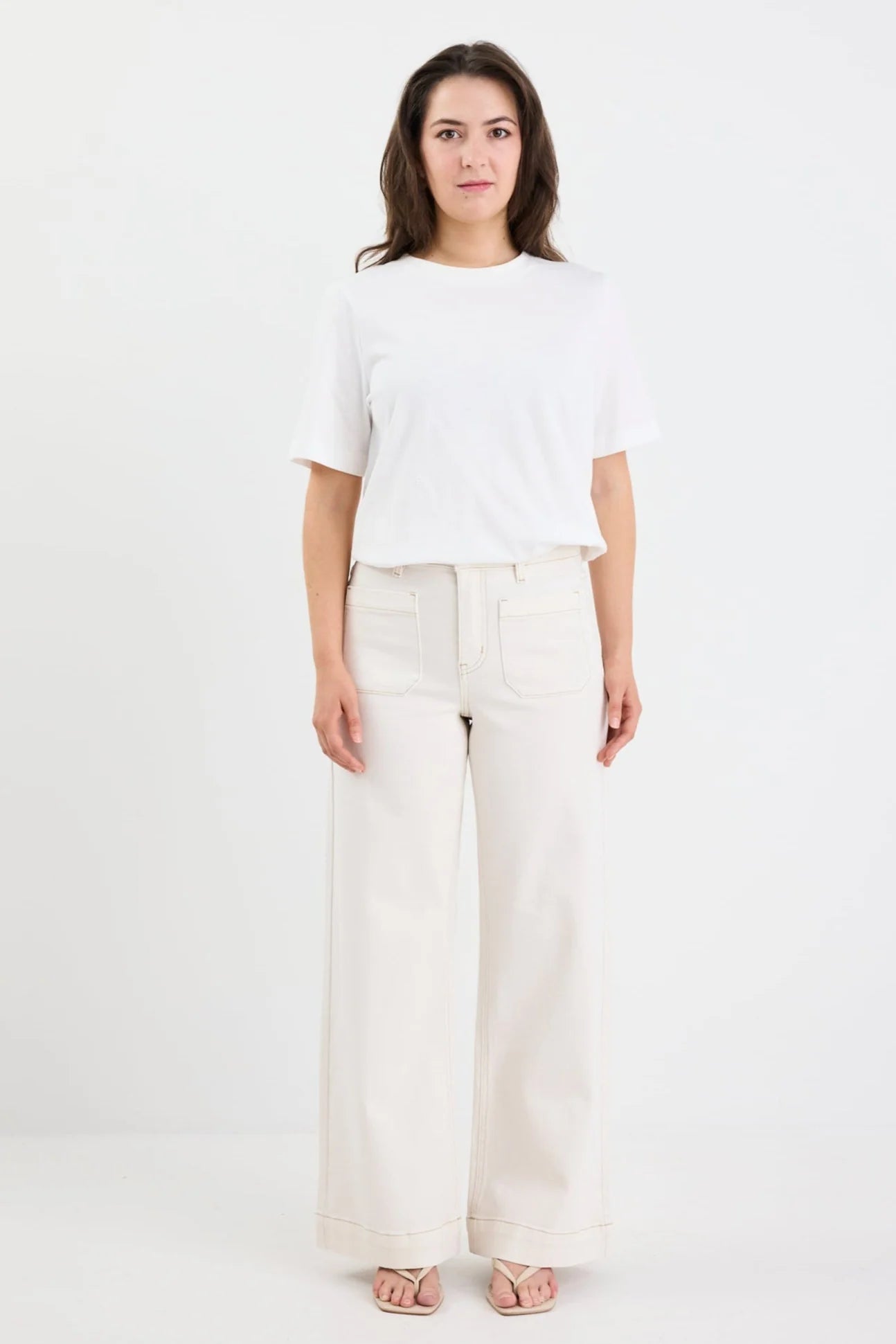 Zoey Ecru Petite High Rise Wide Leg Pocket Jean - PETITE
