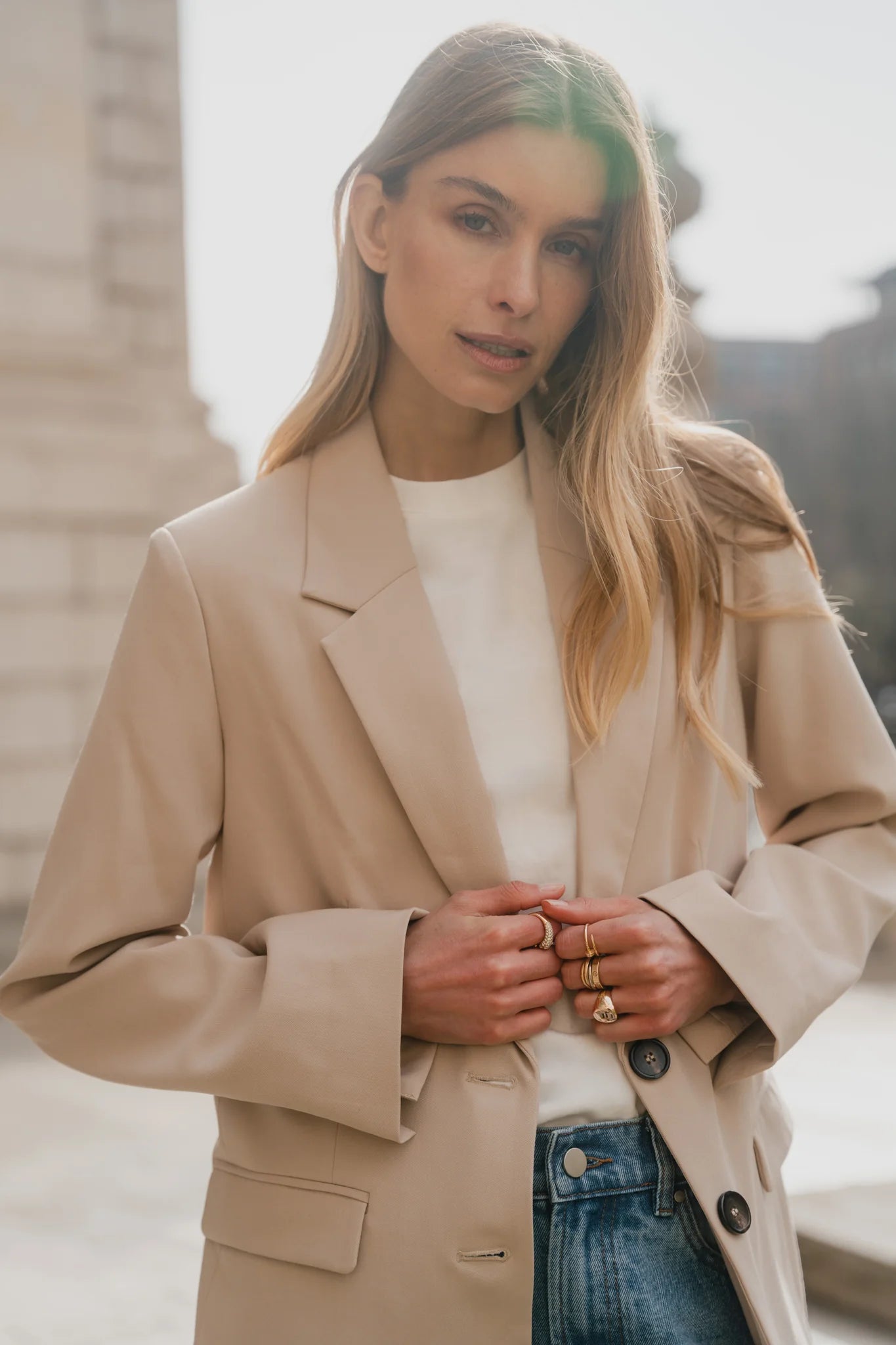 Diploma Taupe Two Button Vent Sleeve Blazer